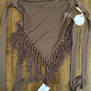 Women’s Brown Fringe Tie-Front Top - More to Love